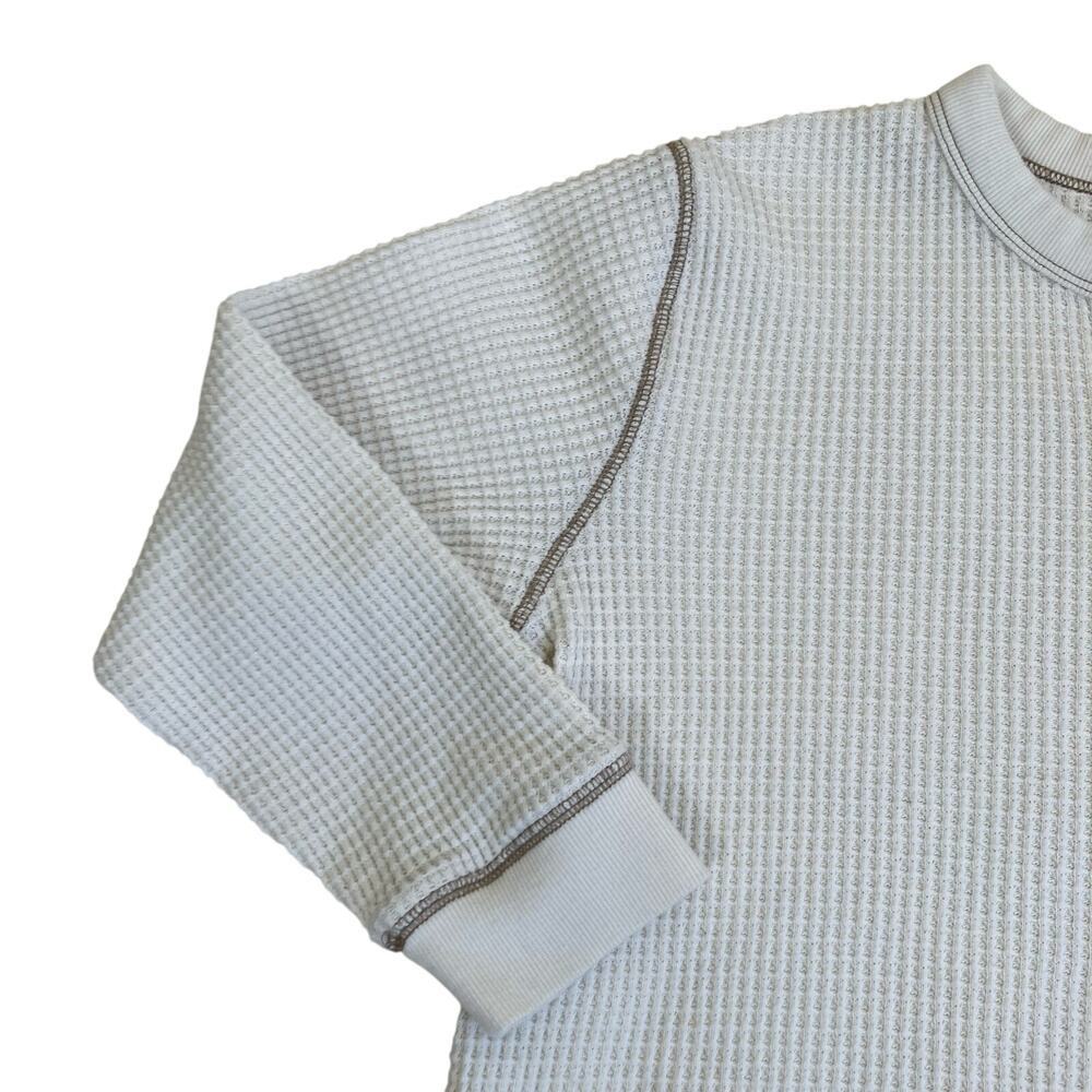 Madewell Sz M Boxy Cropped Waffle Knit Split Neck Long Sleeve Tee Antique Cream - Picture 9 of 16